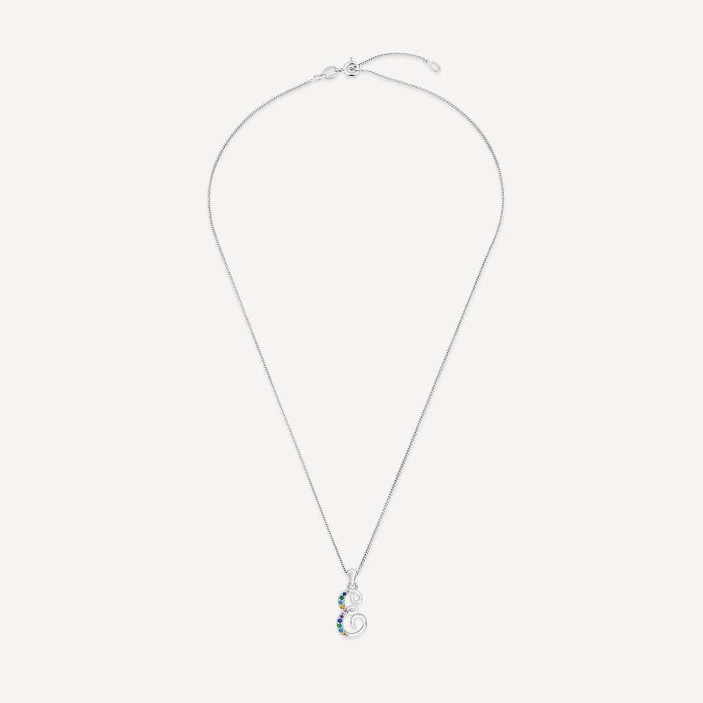 Sterling Silver Coloured Stone Set Initial "E" Pendant - Chain Included image number 2