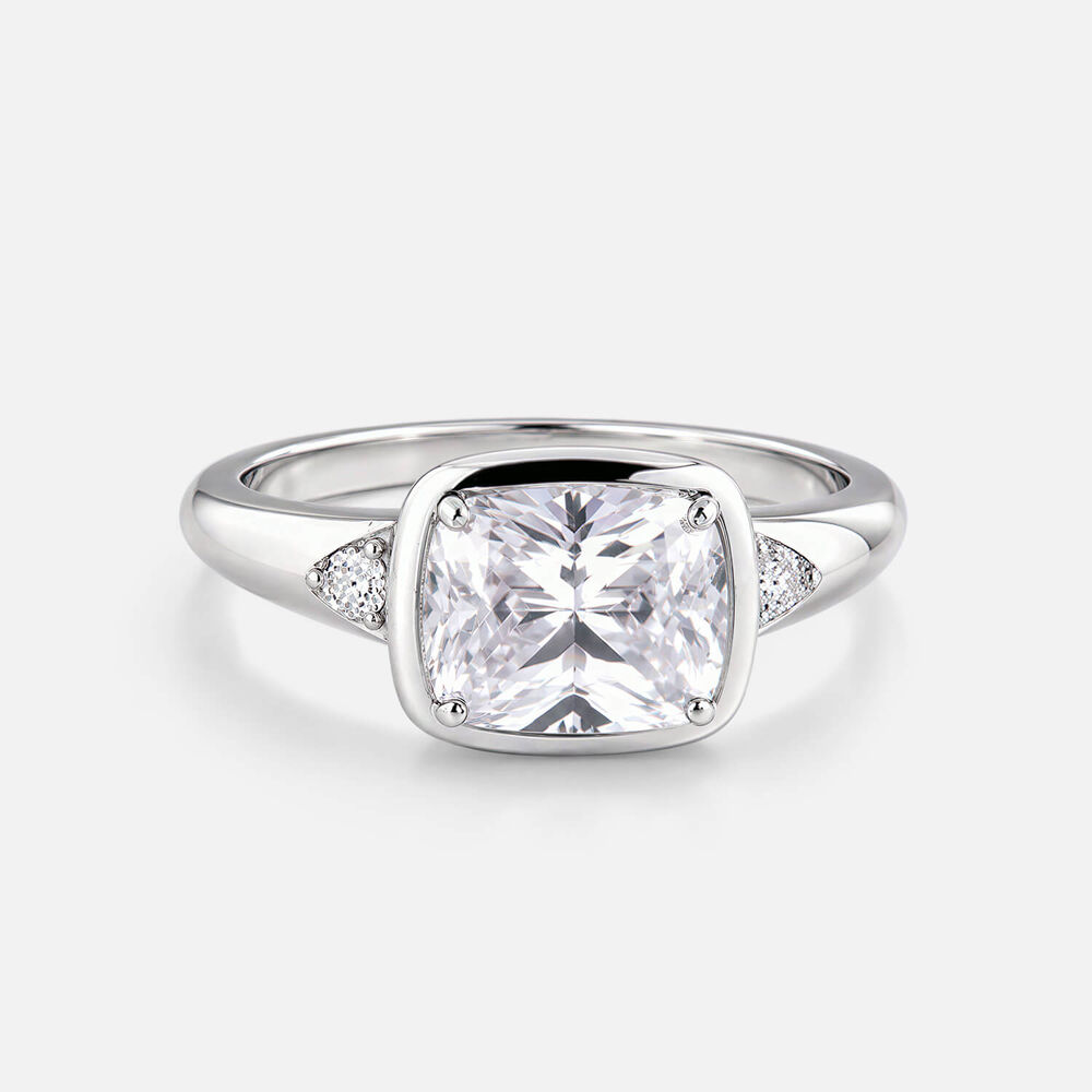 Sterling Silver Rectangular Cubic Zirconia Bezel Set Ring