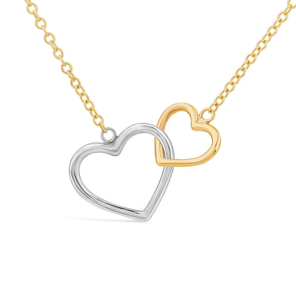 9ct Two Colour Gold Double Linked Heart Necklet image number 0