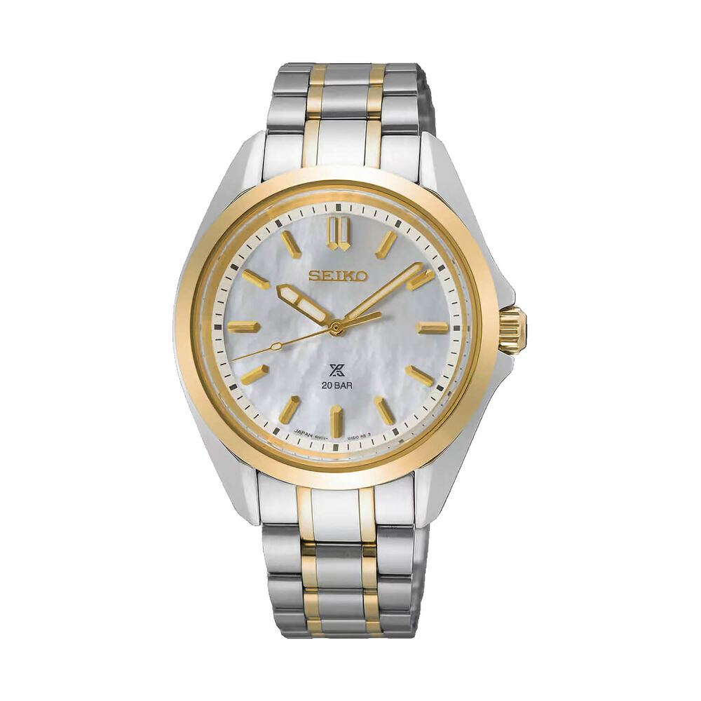 Seiko Prospex Sea 34mm White Mother of Pearl Dial Two Tone Stainless Steel Bracelet Watch