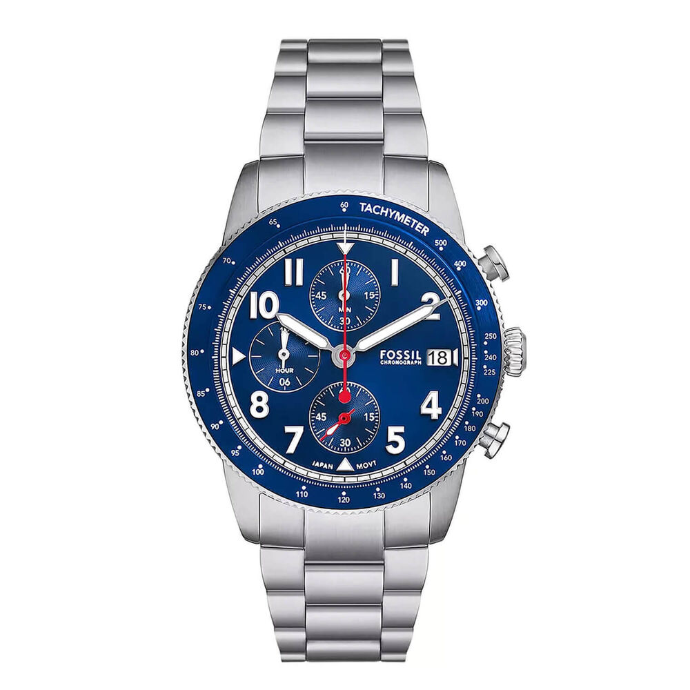 Fossil Sport Tourer Chronograph 42mm Blue Dial Steel Bracelet Watch