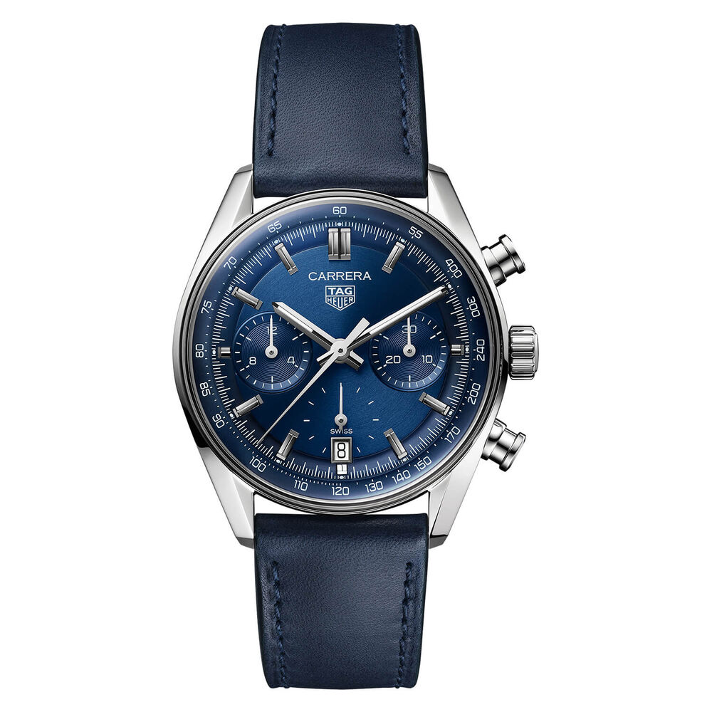 TAG Heuer Carrera Chronograph 39mm Blue Dial Leather Strap Watch image number 0