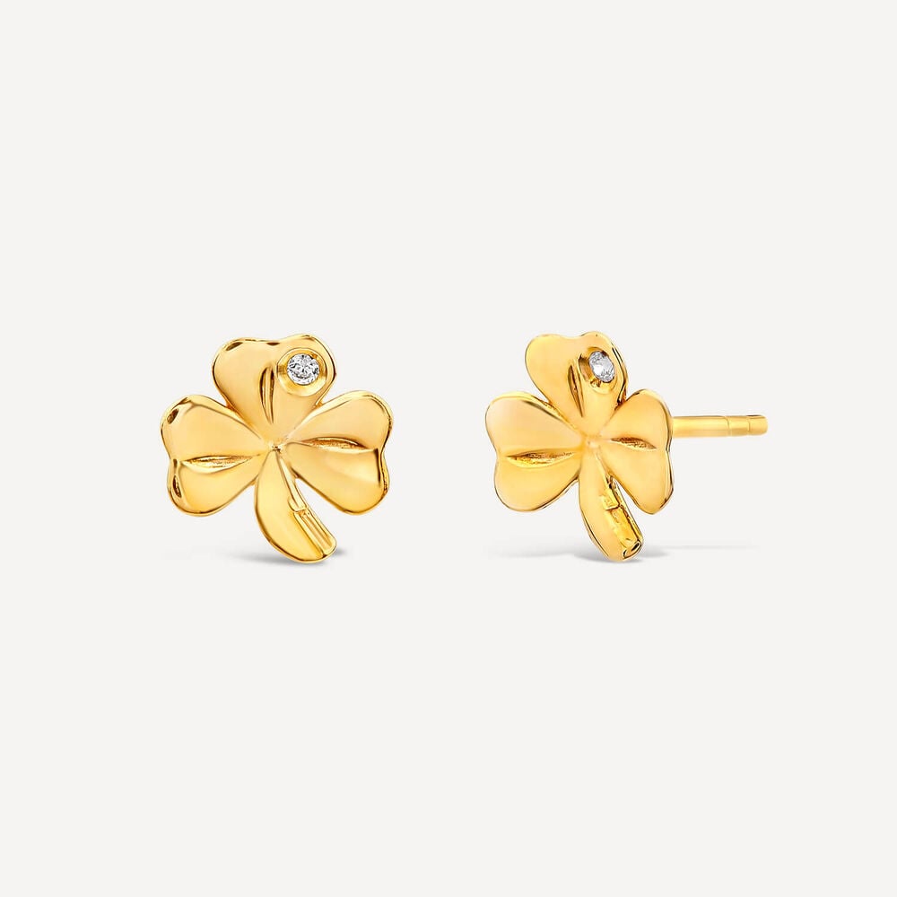 9ct Yellow Gold Cubic Zirconia Shamrock Earrings
