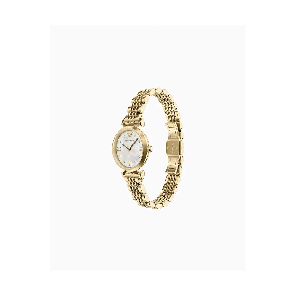 Emporio Armani 28mm Mother of Pearl Dial Gold Tone Stainless Steel Bracelet Watch