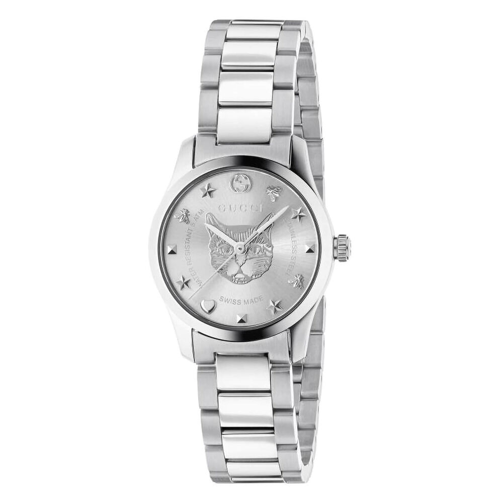 Gucci G-Timeless Feline (Cat) Silver Steel 27mm Ladies' Watch