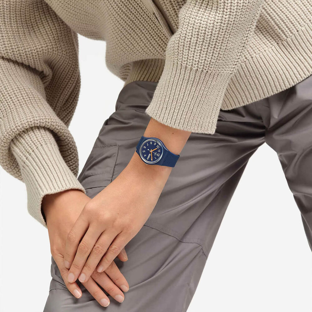 Swatch Trendy Lines at Night 34mm Dark Blue Dial Strap Watch image number 4