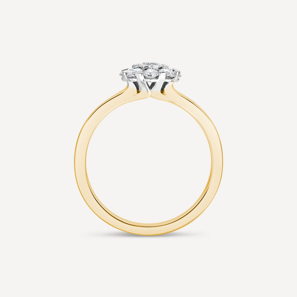 18ct Yellow Gold 0.56ct Round Flower Cluster Diamond Polished Band Engagement Ring image number 4