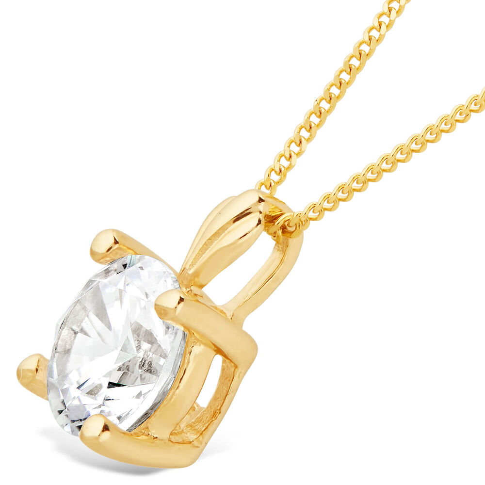 9ct Gold 7mm Four Claw Cubic Zirconia Set Pendant (Chain Included)