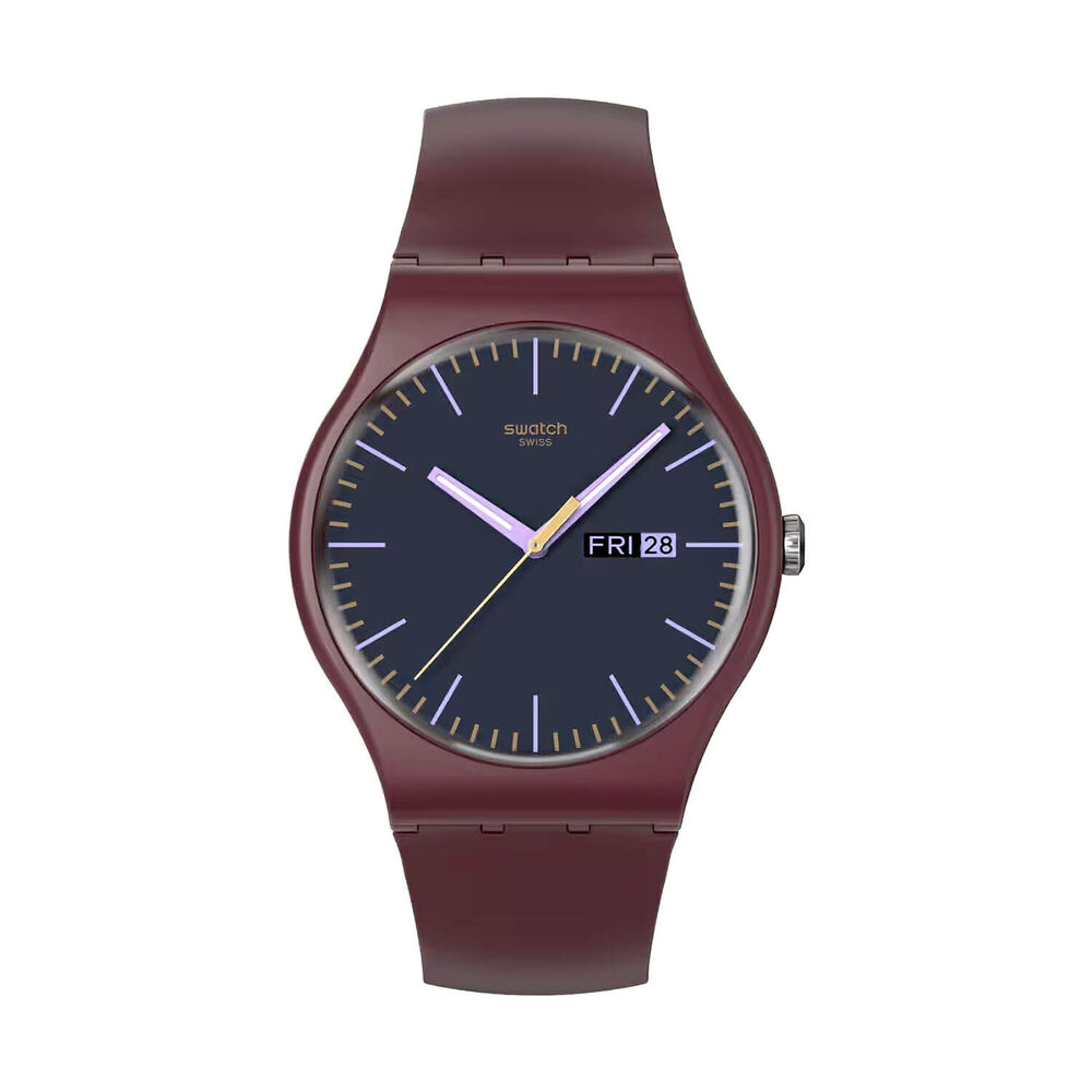 Swatch Burgundy Berry 41mm Grey Dial Brown Silicone Strap Watch image number 0