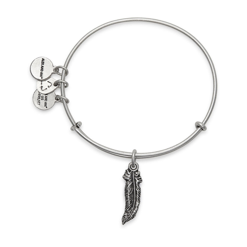 Alex and Ani Rafaelian Silver Feather Charm Bangle image number 1