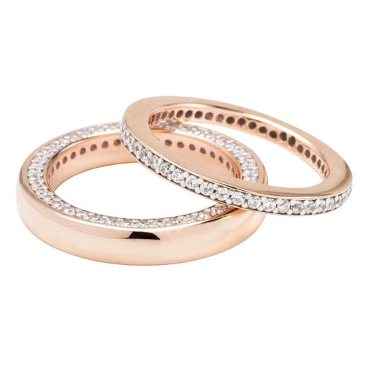 Bronzallure 18ct Rose Gold-plated Cubic Zirconia Set of Two Stacking Rings