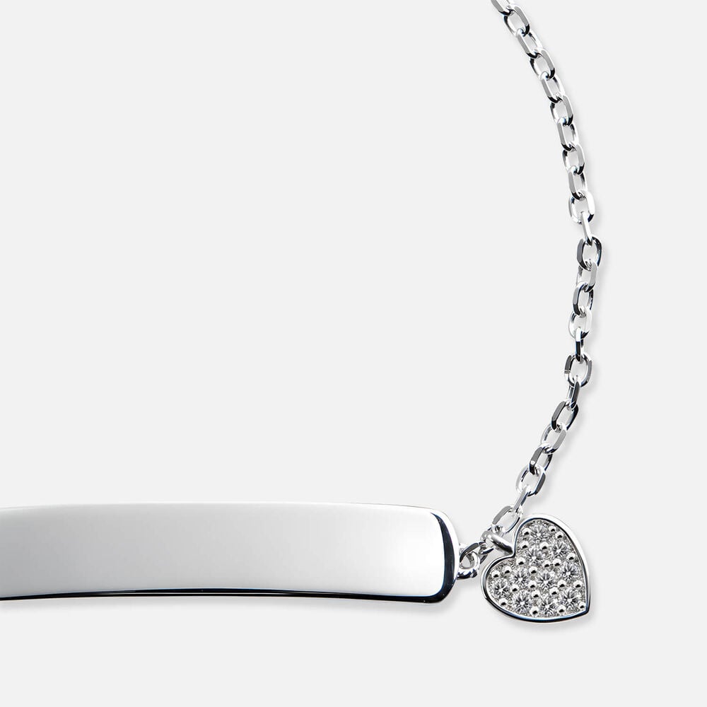 Sterling Silver ID Plate With Cubic Zirconia Heart Bracelet