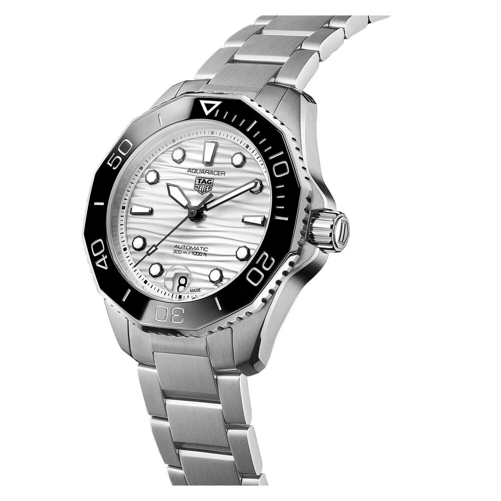 TAG Heuer Aquaracer 36mm White Dial Black Bezel Steel Case Bracelet Watch
