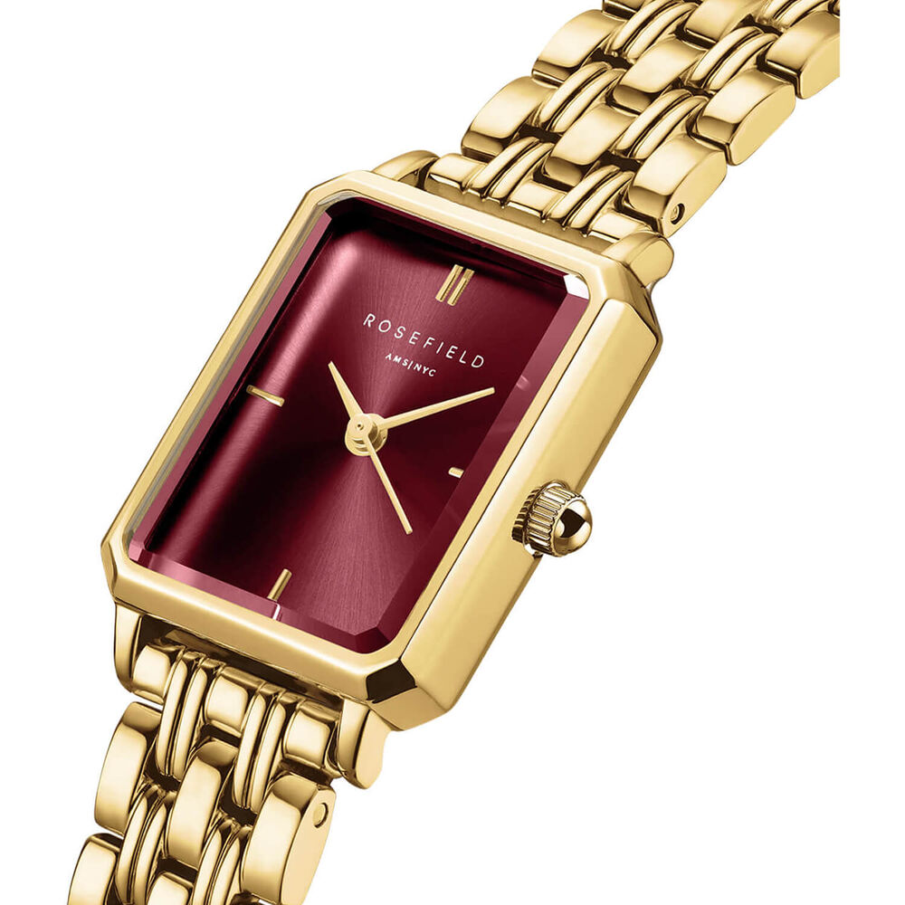 Rosefield Octagon XS Burgundy 19.5x24mm Dial 23k Gold Plated Steel Bracelet Watch image number 1