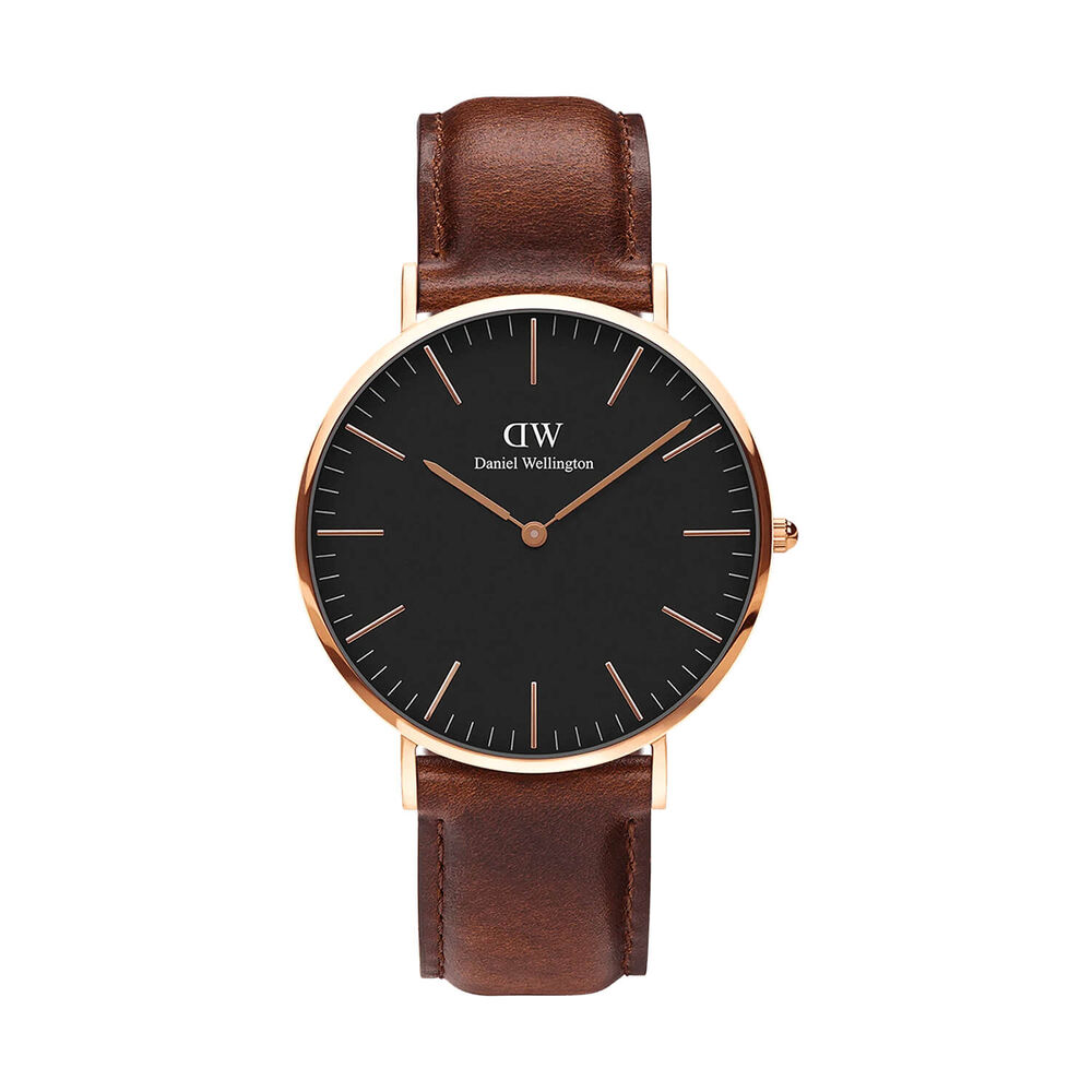 Pre-Owned Daniel Wellington Classic St Mawes 40mm Black Dial Brown Leather Strap Watch