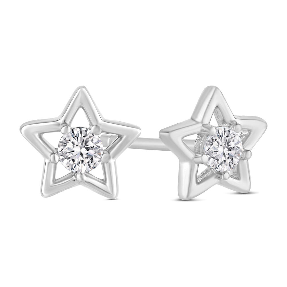 Little Treasure Sterling Silver Cubic Zirconia Open Star Earrings image number 3