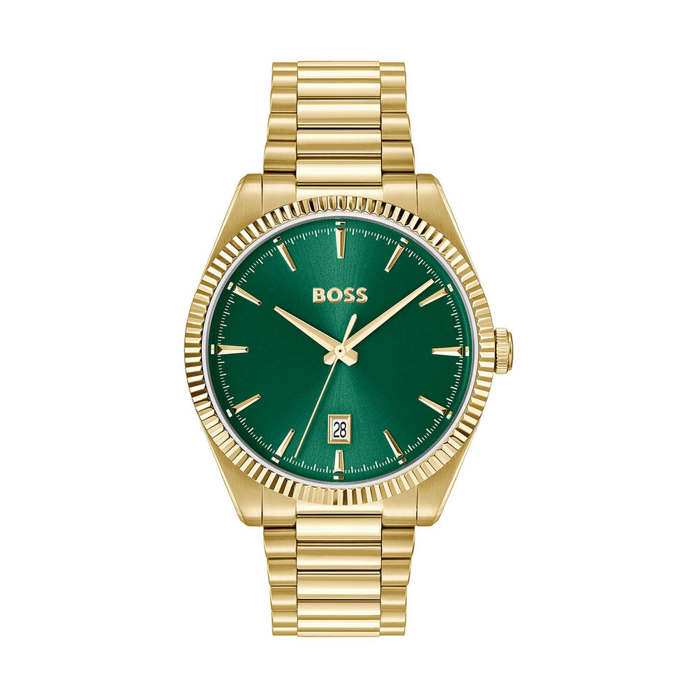 BOSS Cheswick 40mm Green Dial Gold Tone Steel Bracelet Watch