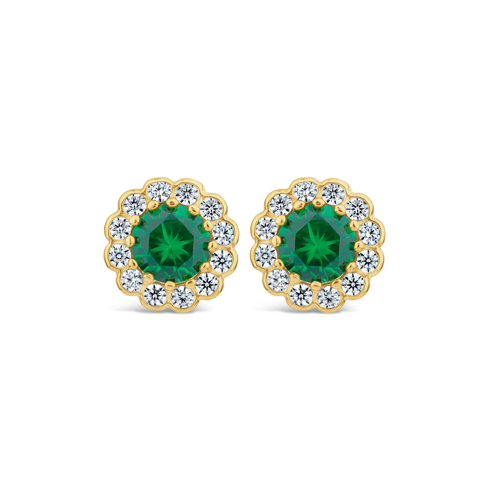 9ct Yellow Gold Green Cubic Zirconia Flower Stud Earrings