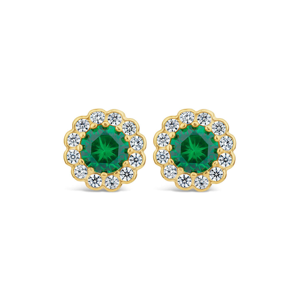 9ct Yellow Gold Green Cubic Zirconia Flower Stud Earrings image number 0