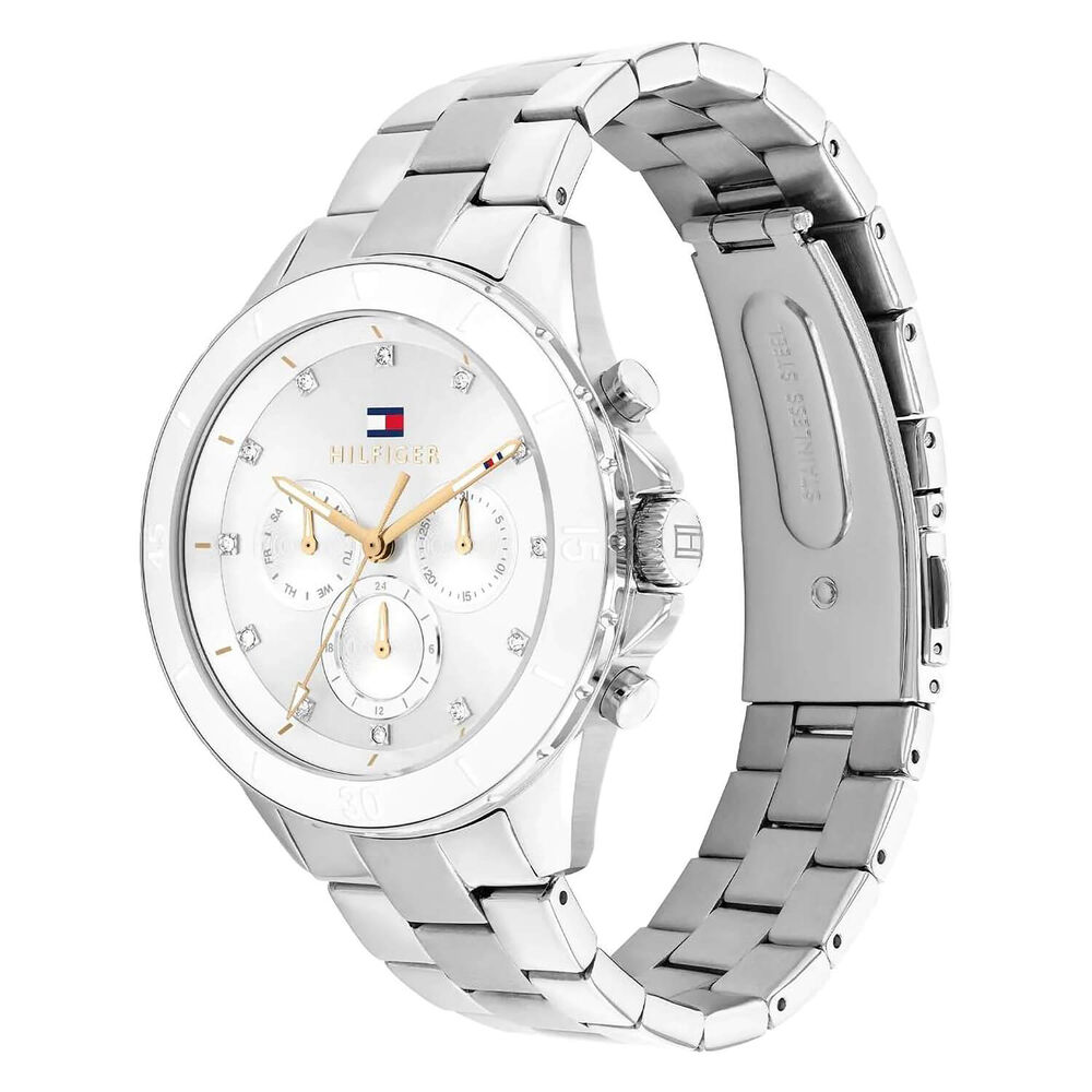 Tommy Hilfiger Chronograph 40mm Silver Dial White Bezel Steel Bracelet Watch image number 1