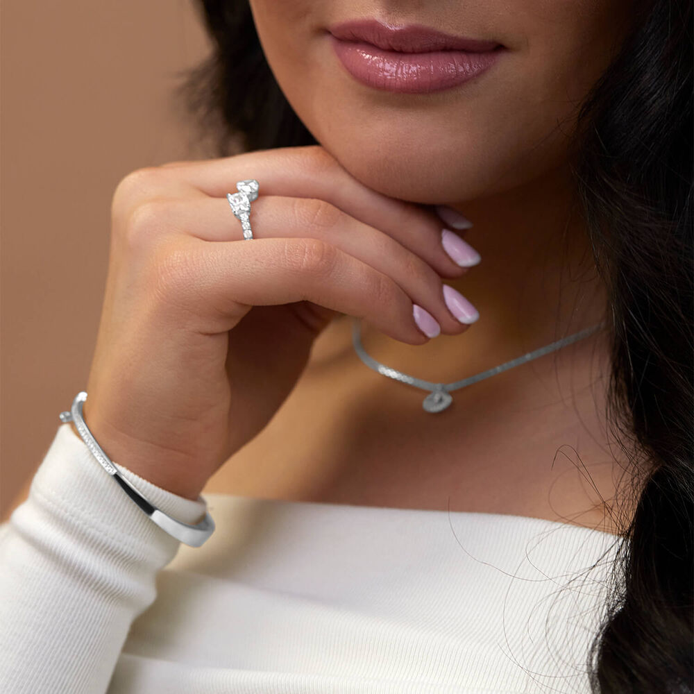 Sterling Silver Pear & Emerald Cut Cubic Zirconia Toi Et Moi Shoulders Ring image number 6