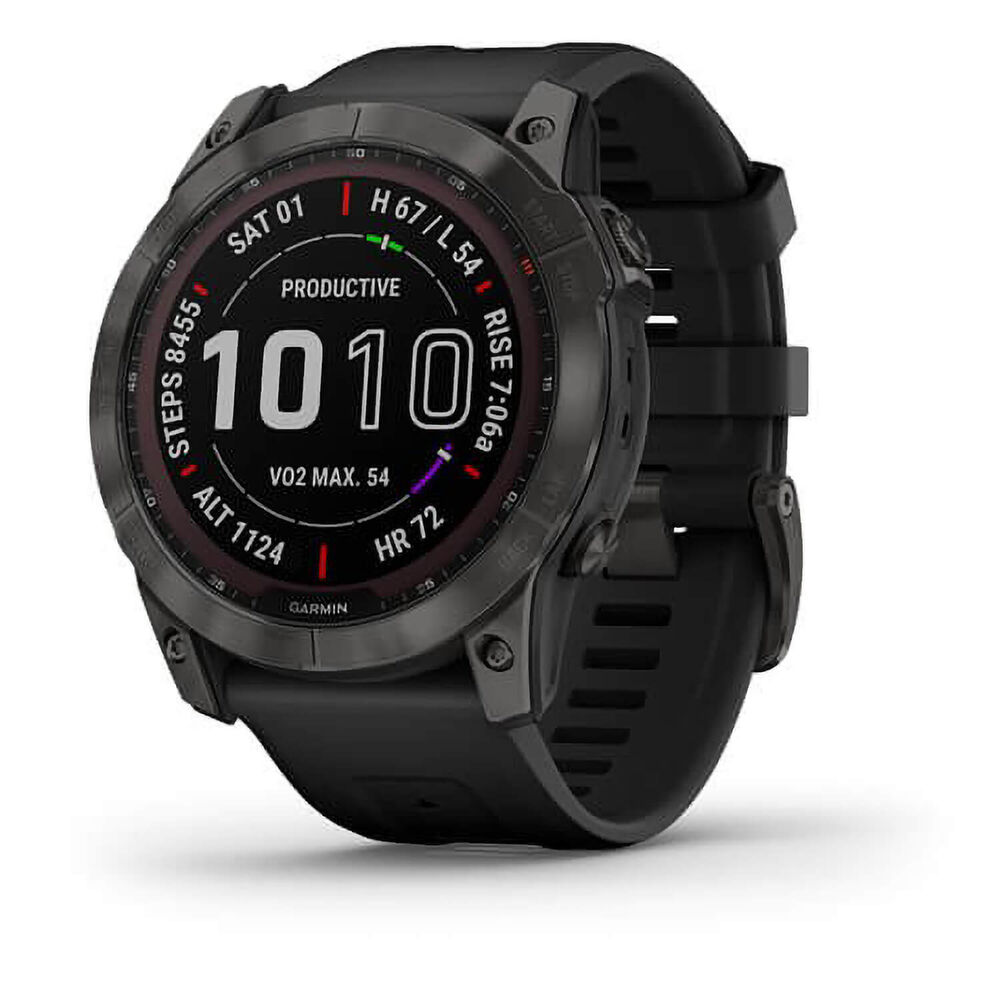 Garmin Fenix 7X Sapphire Solar Carbon Grey DLC Titanium Black Silicone Strap Watch