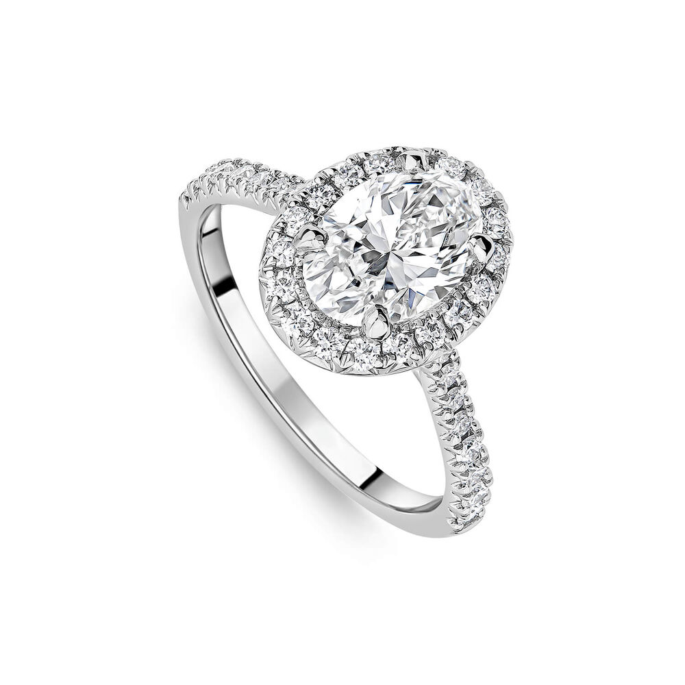Born Platinum 1.92ct Lab Grown Oval Halo & Diamond Sides Ring image number 0