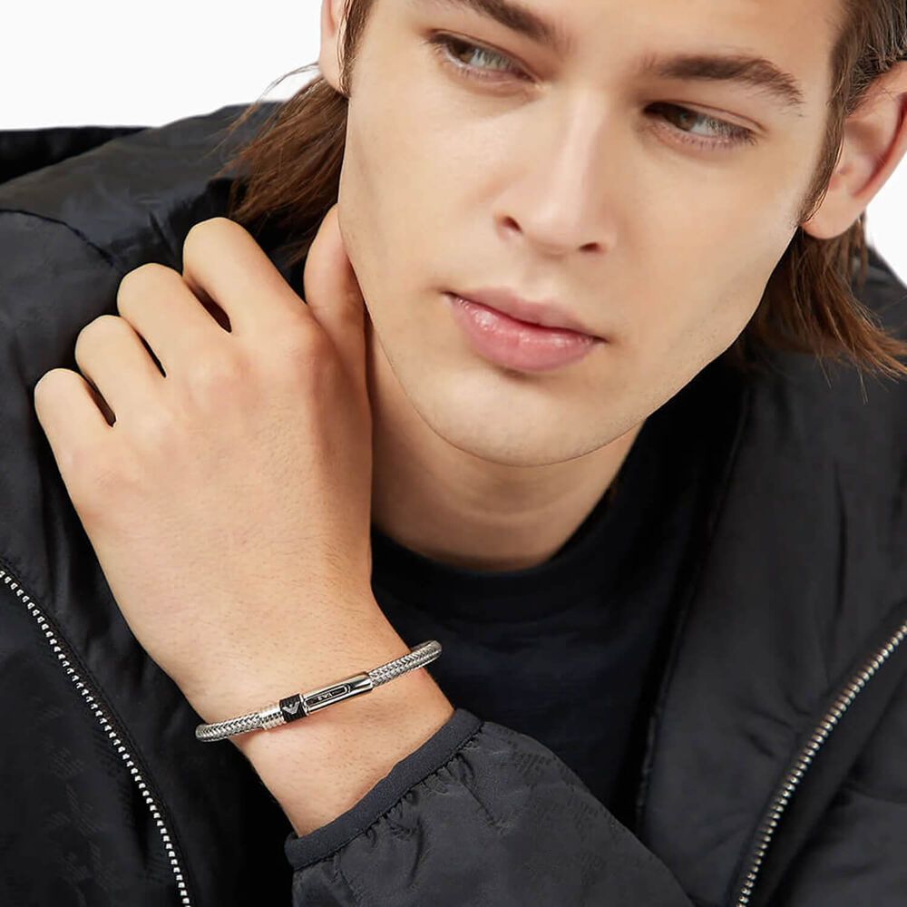 Emporio Armani Stainless Steel Black Rubber Inlay Bracelet image number 2