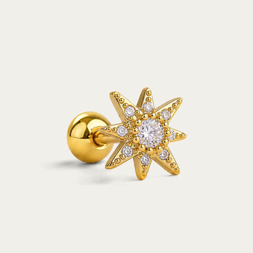 Yellow Gold Plated Sterling Silver Cubic Zirconia Star Single Stud Earring