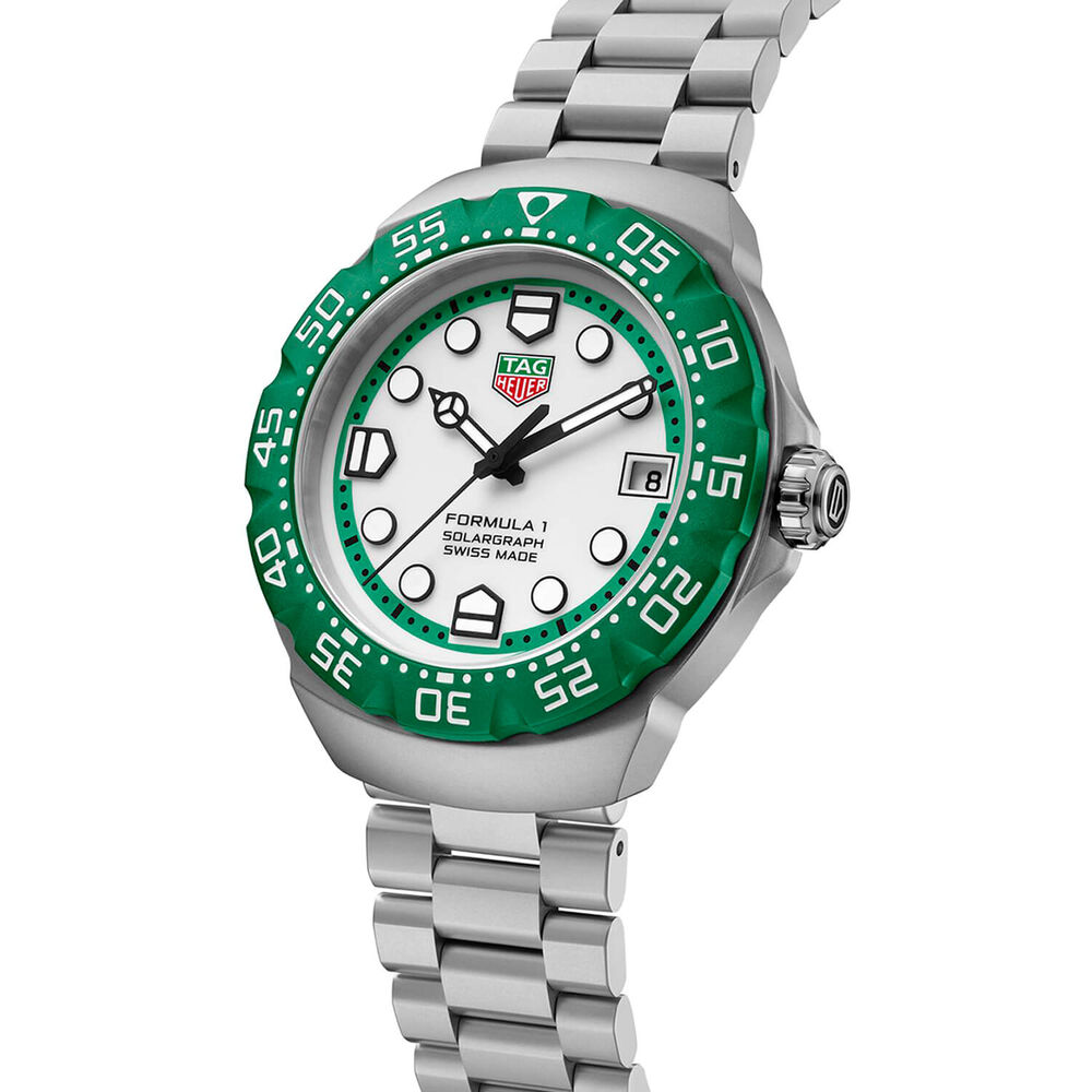 TAG Heuer Formula 1 Solargraph 38mm White Dial Green Bezel Steel Bracelet Watch image number 1