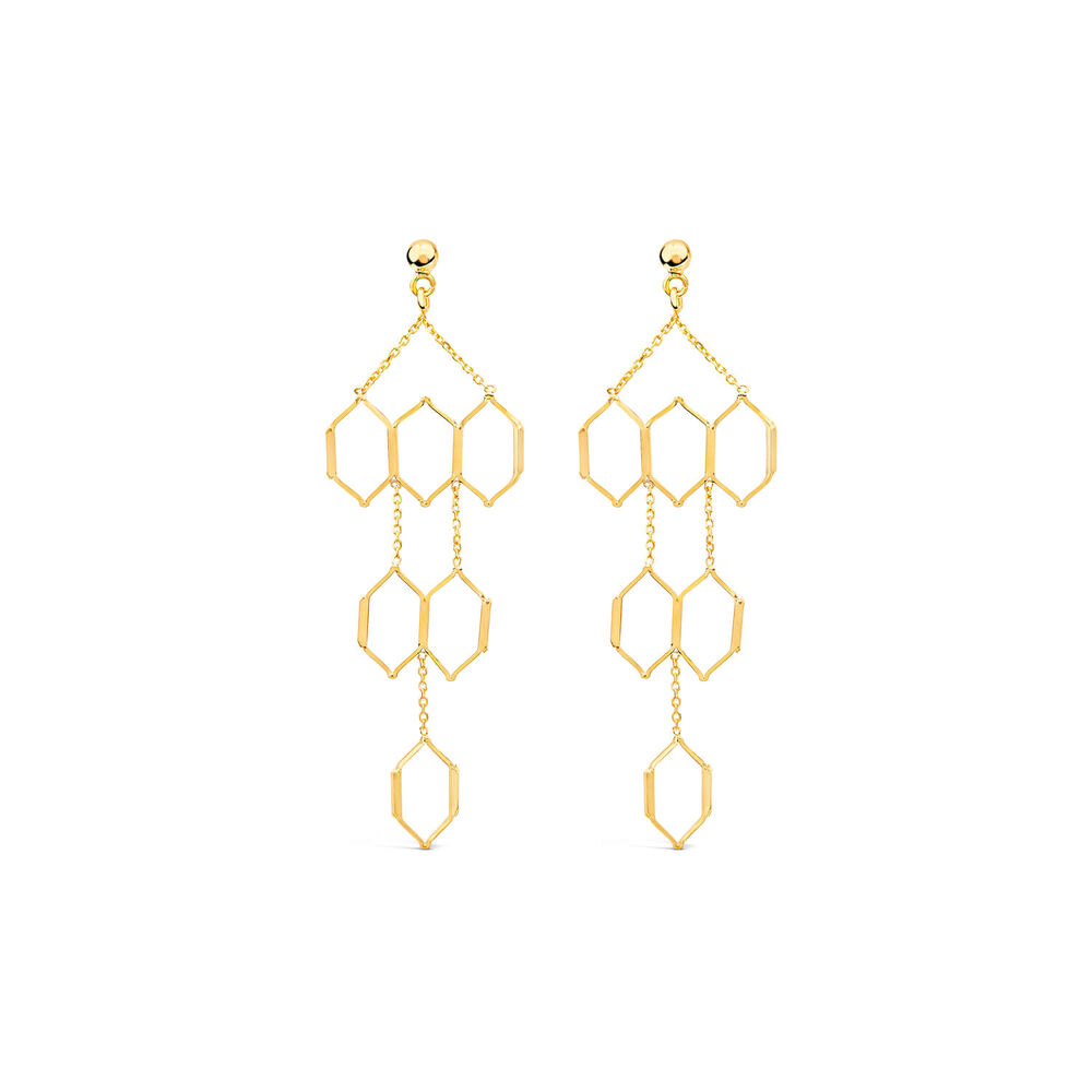9ct Yellow Gold Diamond Shaped Links Chandelier Drop Earrings image number 0