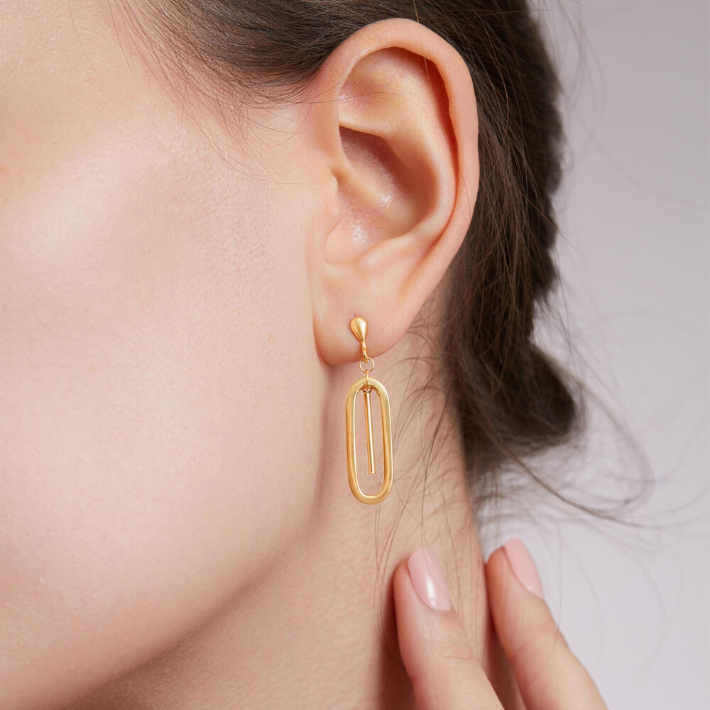 9ct Yellow Gold with Bar Centre Drop Earrings image number 2