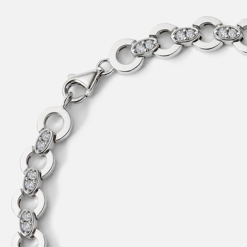 9ct White Gold Cubic Zirconia Round & Oval Link Bracelet