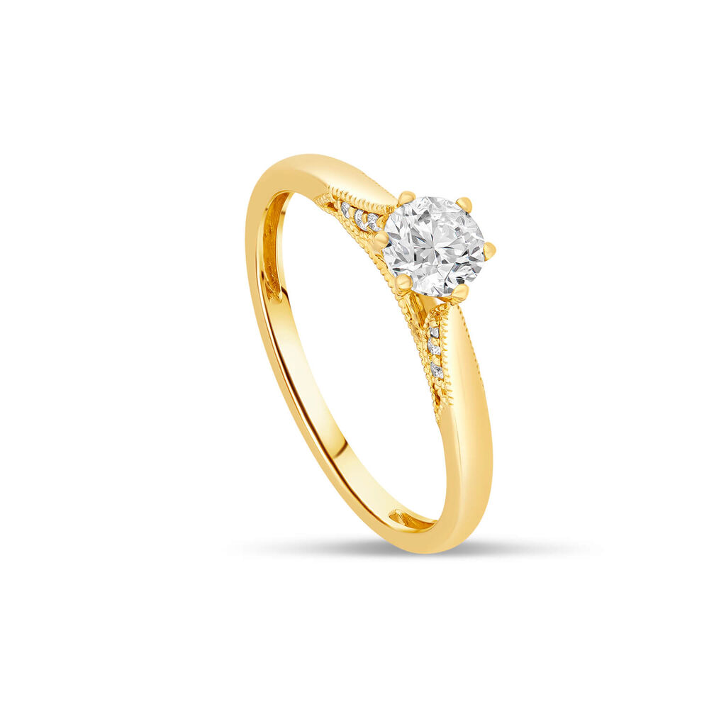18ct Yellow Gold 6 Claw Set Solitaire 0.50ct Diamond Accents Engagement Ring image number 0
