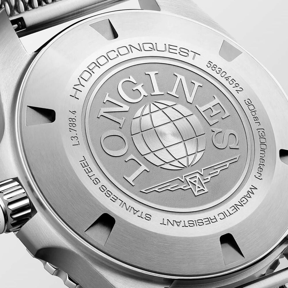 Longines HydroConquest 42mm Black Dial Blue Bezel Steel Bracelet Watch