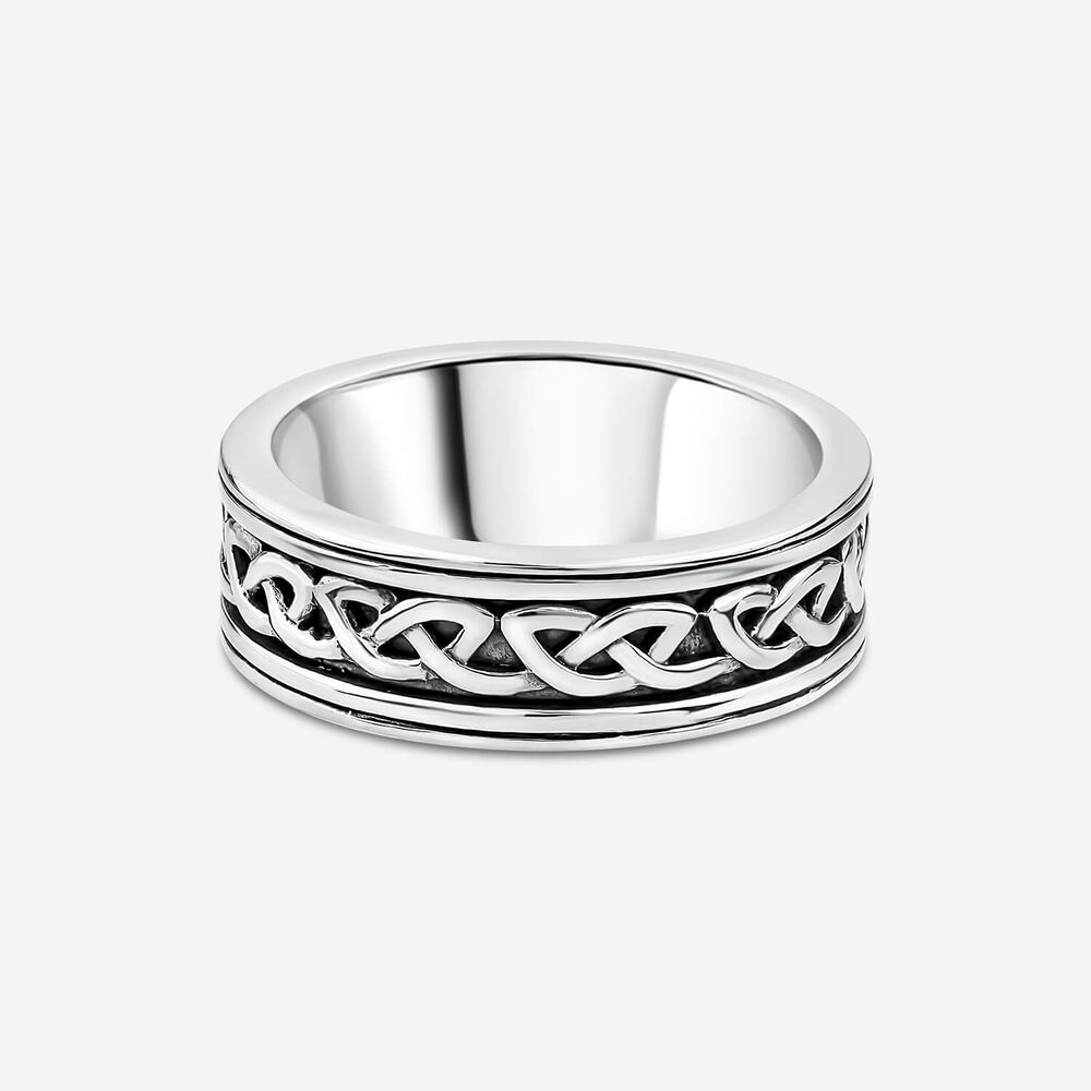 Silver Oxidised Celtic Knot Gents Band image number 2