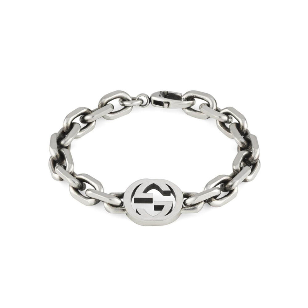 Gucci Interlocking Aged Sterling Silver Bracelet (Size L, 18cm)