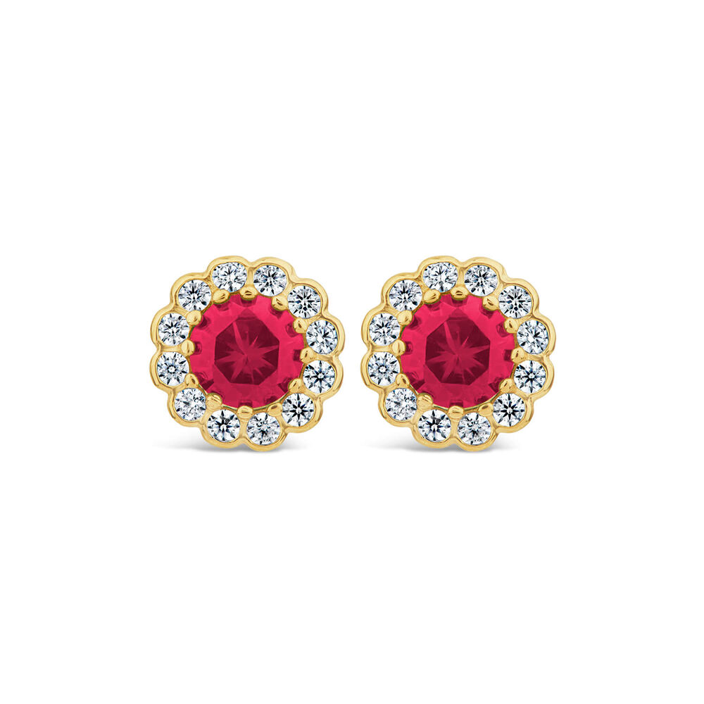 9ct Yellow Gold Ruby Flower Stud Earrings image number 0