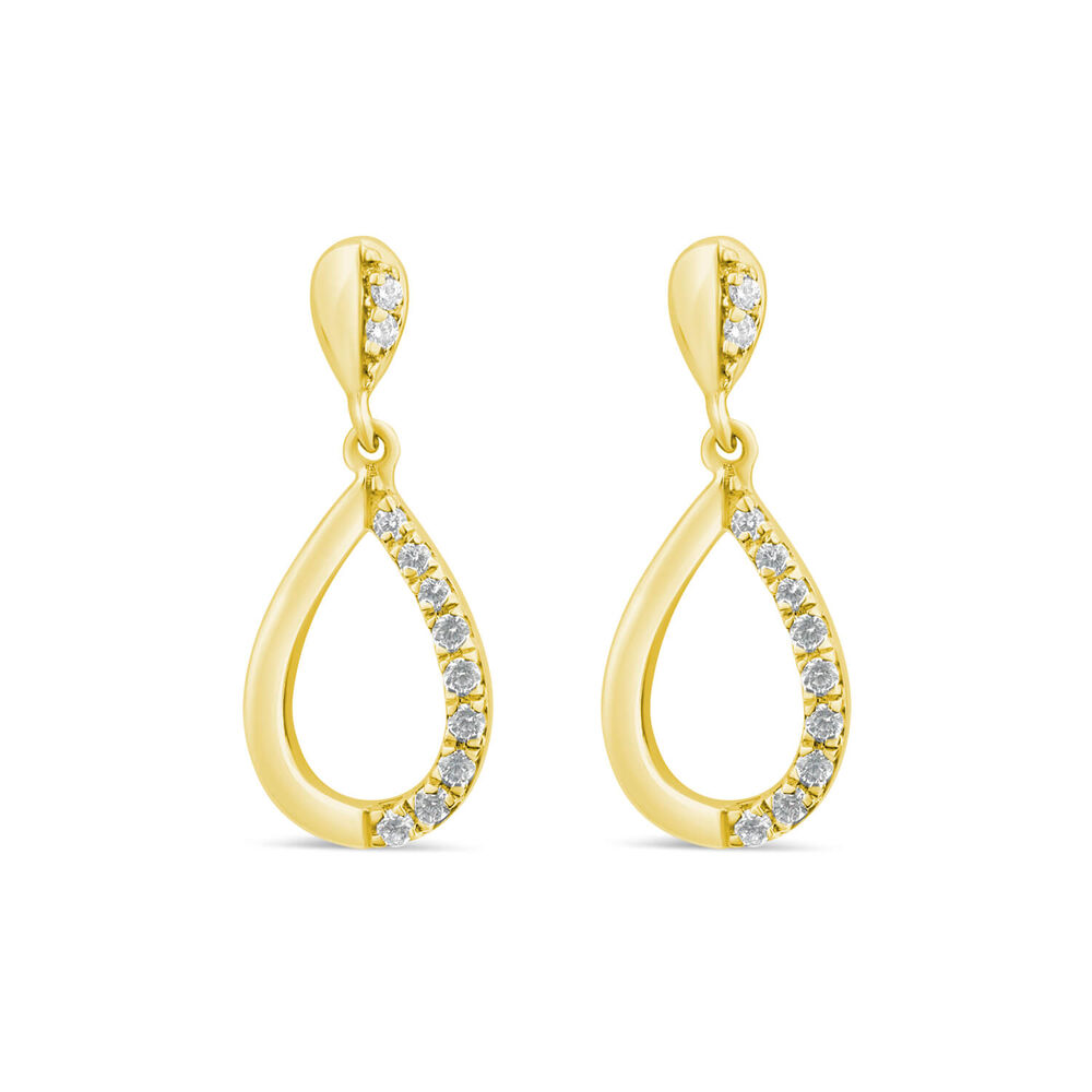 9ct Yellow Gold Diamond Set Open Teardrop Earrings image number 0