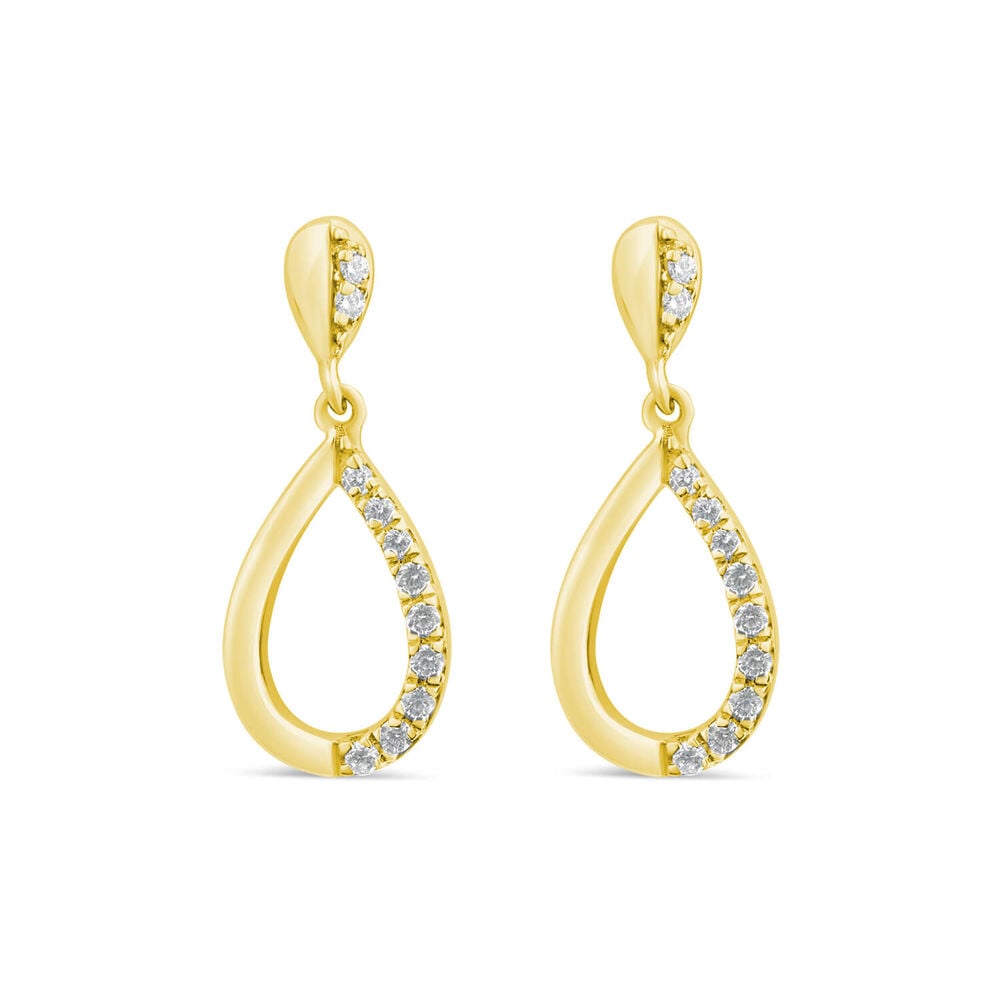 9ct Yellow Gold Diamond Set Open Teardrop Earrings