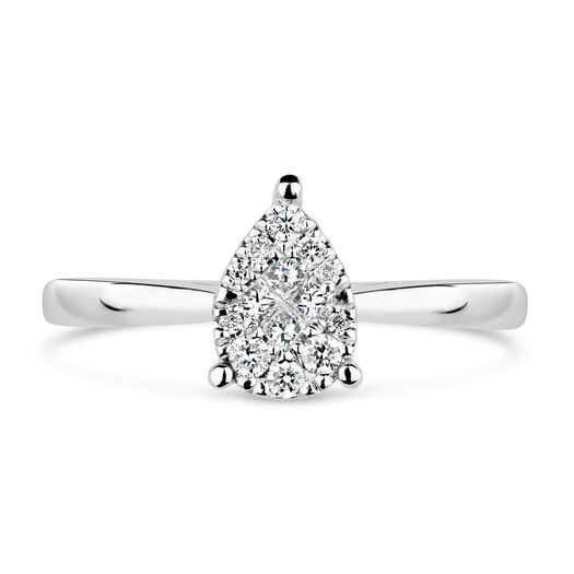 9ct White Gold 0.22ct Pear Shaped Cluster Diamond Ring
