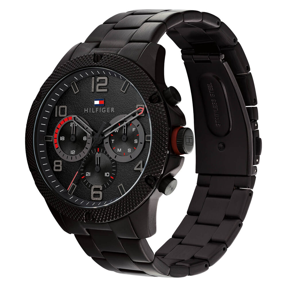 Tommy Hilfiger 46m Black Dial Black IP Case Bracelet Watch