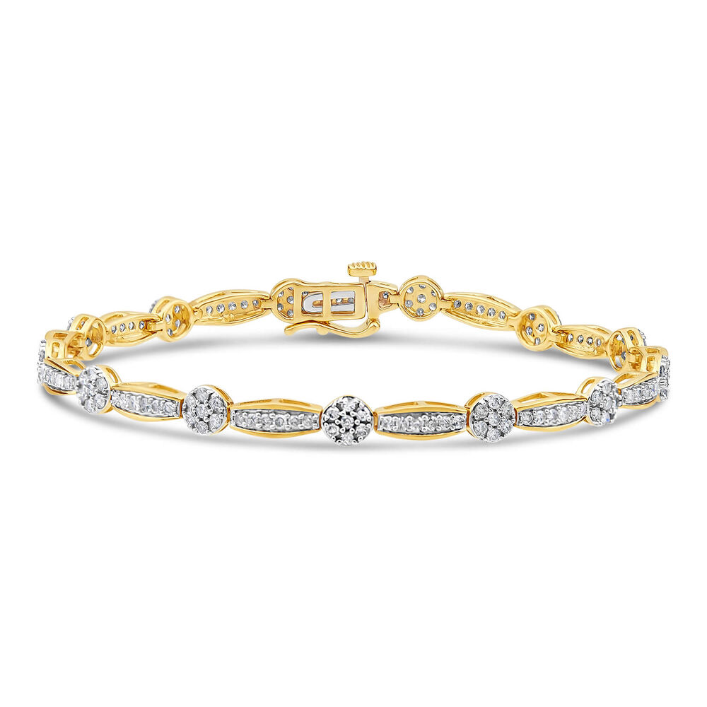 9ct Yellow Gold 1.96ct Diamond Cluster Bar Bracelet