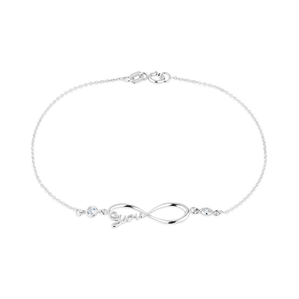 9ct White Gold Cubic Zirconia 'Love You' Infinity Bracelet image number 0