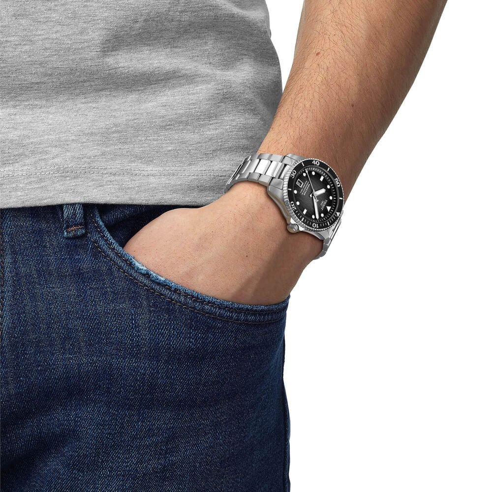 Tissot Seastar 1000 Powermatic 80 40mm Black Dial Silver Steel Bracelet Watch image number 3