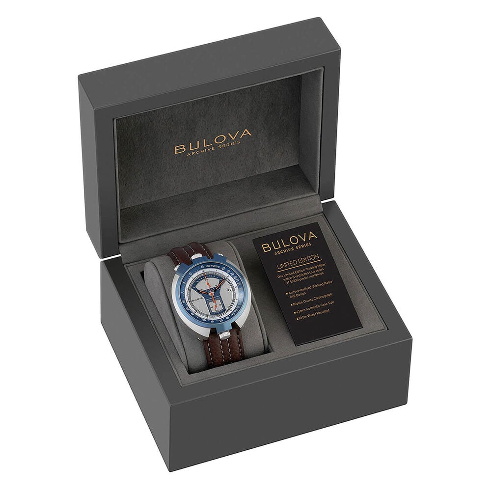 Bulova Archive 'Parking Meter' Limited Edition 43mm Dial Brown Strap Watch image number 5