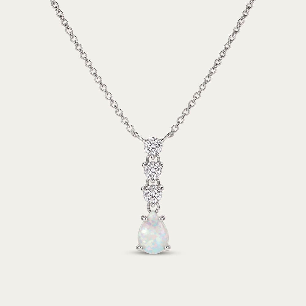 Sterling Silver Pear Opal 3 Cubic Zirconia Top Necklet