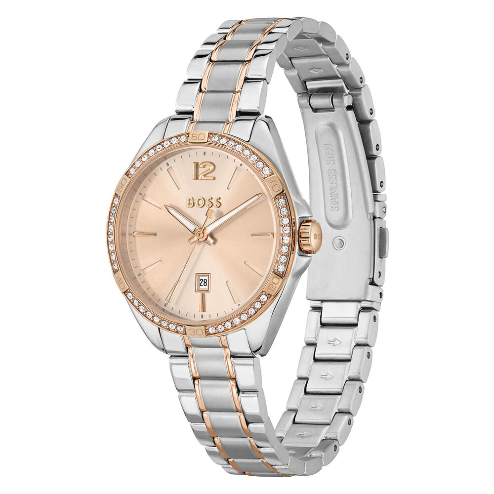 BOSS Felina 32mm Quartz Rose Dial Steel & Yellow Gold IP Case Bracelet Watch image number 1