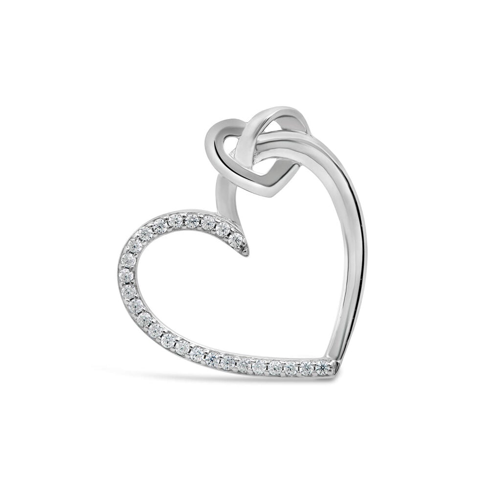 Sterling Silver Pave Cubic Zirconia and Polished Small Heart Pendant image number 0