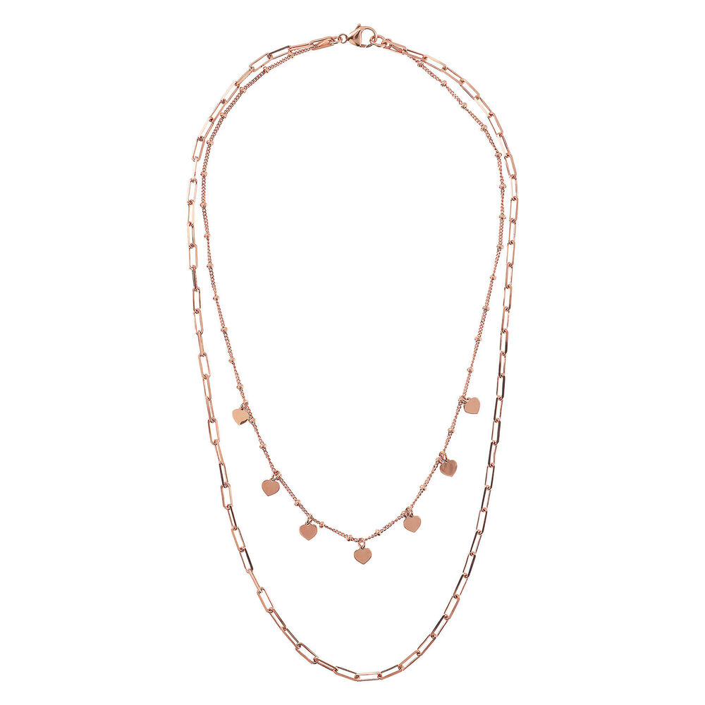 Bronzallure 18ct Rose Gold Plated Forzantina Chain Heart Deatails Double Strand Necklace